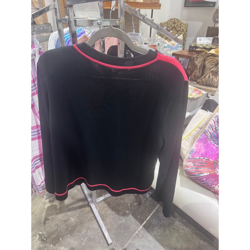 Ming Wang XL Black White Houndstooth Knit Cardigan Sweater Pink Trim - Picture 5 of 5